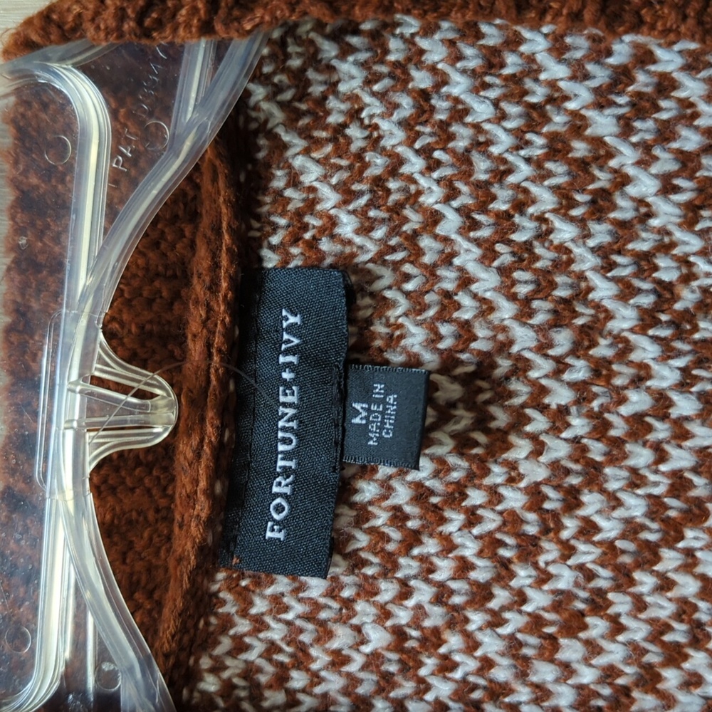 Stitch Fix Fortune & Ivy Brown and White Herringbone Open Cardigan size M - Picture 3 of 4